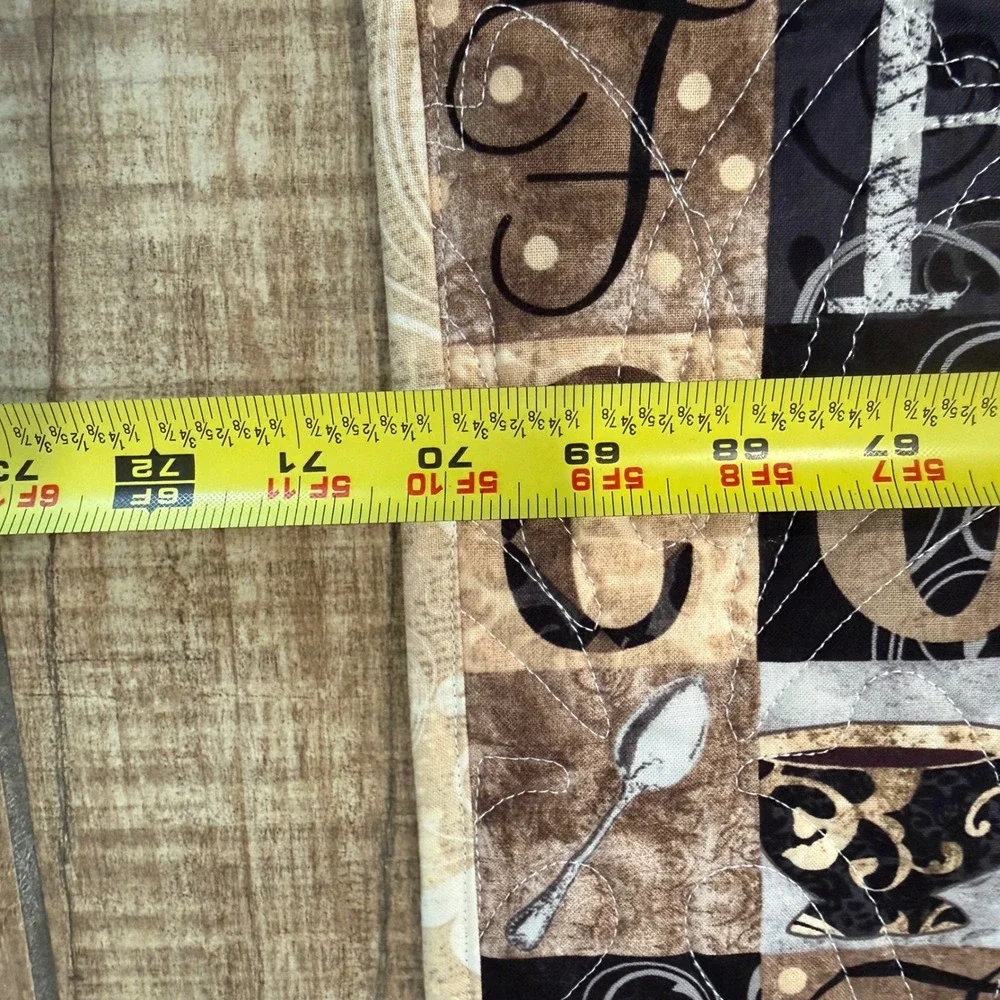 Handmade Coffee Patchwork Quilt Brown Cream Coffee Bean Cup Typography 70x80